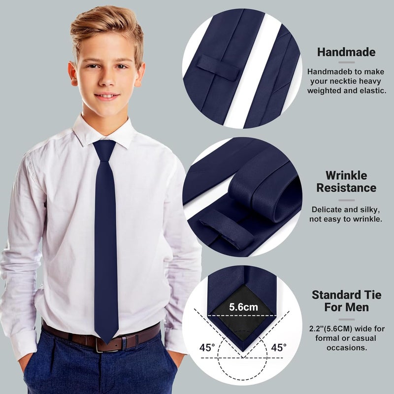 Junmaxroad Store Boys Black Tie Satin Solid Color Necktie for Teen Wedding School Graduation with Gift Box - Image 4